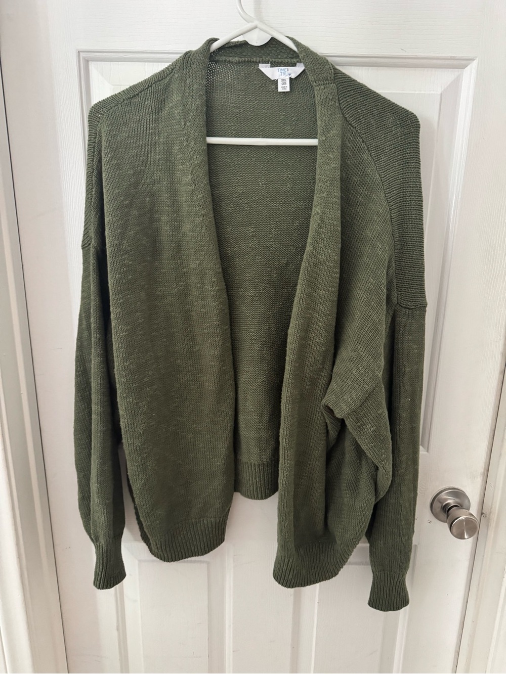 Time and Tru Olive Open-Front Knit Cardigan